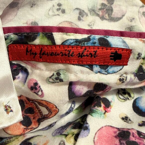 Luciano Visconti Black Skull Print Button-Up Shirt | Size Small | 100% Cotton - Picture 4 of 8